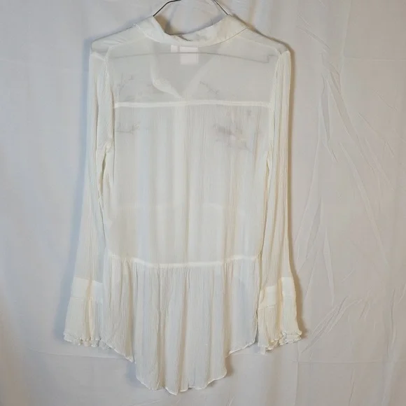 LC Lauren Conrad White Long Sleeve Embroidered Birds Hi-Low Blouse - Picture 4 of 4